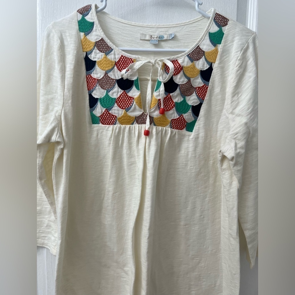 Boden White Tunic Dress with Colorful Embroidery (Size US 10) - Picture 6 of 11